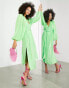 Фото #8 товара ASOS EDITION crystal sequin wrap midi dress with blouson sleeve in lime green