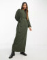 ASOS DESIGN Supersoft long sleeve brushed belted dress in khaki