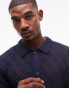 Topman crochet button through shirt in navy