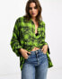 Фото #1 товара ASOS DESIGN oversized shirt with wide cuff detail in neon green check