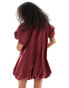 ASOS DESIGN puffed smock mini dress in burgundy