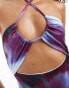 Фото #4 товара ASOS DESIGN ruched keyhole halter swimsuit in tie dye