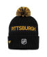 ფოტო #2 პროდუქტის Men's Black, Yellow Pittsburgh Penguins 2022 NHL Draft Authentic Pro Cuffed Knit Hat with Pom