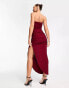 ASOS DESIGN twist front draped bandeau midi dress in red