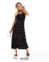 Фото #1 товара Miss Selfridge Petite tie front bias maxi slip dress in black ditsy