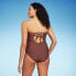 Фото #3 товара Women's Twist-Front Bandeau Classic One Piece Swimsuit - Kona Sol Espresso
