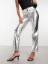 Фото #7 товара Never Fully Dressed PU trouser in metallic silver