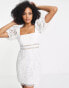 Фото #2 товара ASOS DESIGN lace mini tea dress with tie sleeve detail in white