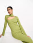 Pretty Lavish high neck split knitted midaxi dress in olive