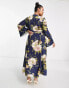 Фото #2 товара ASOS DESIGN Curve bias cut satin wrap dress with tie waist in navy floral print