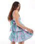 ASOS DESIGN tiered short co-ord in pink and green stripe