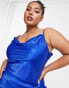 New Look Curve cowl neck satin slip midi dress in blue