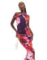 Фото #1 товара Kaiia exclusive slinky twist off shoulder maxi dress in purple flower print