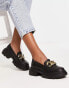 Pimkie chunky loafer with gold chain detail in black