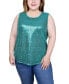 Plus Size Sleeveless Sequined Tank Top with Combo Banding