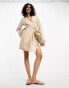 Фото #6 товара Vila linen touch wrap front mini dress in beige