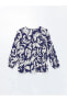 Bağlamalı Yaka Desenli Uzun Kollu Oversize Kadın Bluz