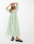 Фото #6 товара ASOS DESIGN cotton shirred corset midi dress in sage green