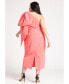 Plus Size One Shoulder Bow Column Dress - 14, Bright Pink