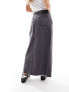 River Island Petite split front denim midaxi skirt in dark grey 40 - фото #7