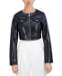 ფოტო #1 პროდუქტის Women's Croc-Print Faux-Leather Cropped Jacket