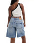 Noisy May high waist loose denim short in light blue wash