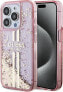 Guess Guess GUHCP15LLFCSEGP iPhone 15 Pro 6.1" różowy/pink hardcase Liquid Glitter Gold Stripes