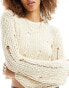 Фото #6 товара ASOS DESIGN crew neck jumper in open stitch in textured yarn in cream