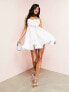 Фото #1 товара ASOS LUXE cotton sateen babydoll summer dress with corsage detail and wired hem in white