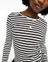 JDY ribbed long sleeve top in black and white stripe