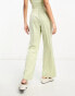 Фото #2 товара Miss Selfridge co-ord high waist straight leg trousers in green satin