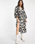 Object long sleeve midi wrap dress in leopard