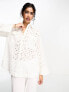 Фото #2 товара ASOS DESIGN relaxed broderie shirt with dipped hem in white
