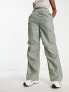 Monki straight leg parachute pants in khaki