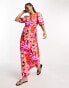 Vila wrap maxi dress in abstract pink print