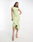 True Violet statement structured frill maxi dress in sage