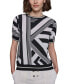 ფოტო #1 პროდუქტის Women's Geometric-Print Mixed-Media Sweater