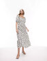 Topshop shirred midi dress in mono spot