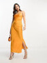 Фото #5 товара ASOS DESIGN Petite satin cami maxi slip dress satin with lace up back in orange