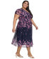ფოტო #3 პროდუქტის Plus Size Floral Print Cap Sleeve Midi Dress