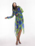 Фото #1 товара Topshop long sleeve v-neck chuck on midi dress in multi