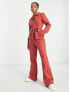 Фото #4 товара ASOS DESIGN long sleeve twill boilersuit with collar in rust