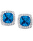 Birthstone Cushion Halo Solitaire Stud Earrings in Silver Plate
