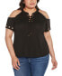 Фото #1 товара Black Label Plus Size Cold-Shoulder Grommet Trim Knit Top