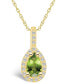 ფოტო #1 პროდუქტის Peridot (1 Ct. T.W.) and Diamond (1/5 Ct. T.W.) Halo Pendant Necklace in 14K Yellow Gold