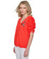 ფოტო #3 პროდუქტის Women's Ruched-Sleeve V-Neck Top