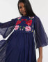 ASOS DESIGN Maternity double layer pleated embroidered midi dress in navy