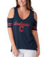 ფოტო #2 პროდუქტის Women's Navy Cleveland Indians Extra Inning Cold Shoulder T-shirt