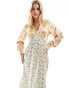 Never Fully Dressed Petite balloon sleeve metallic maxi dress in contrast print