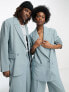 COLLUSION Unisex double breasted blazer in dusty blue co-ord